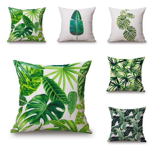 New Green Tropical Plant Tree Leaves Pillow Cover Fresh Throw Pillow Case Home Hotel Usage