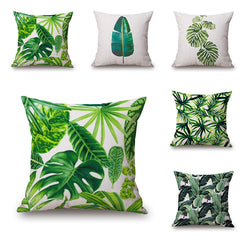 New Green Tropical Plant Tree Leaves Pillow Cover Fresh Throw Pillow Case Home Hotel Usage