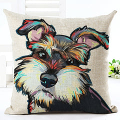 Square Cotton Linen colourfu Bull Terrier Painted Bull dog dachshund 3D Cheap Cushion Cover For Home Sofa Pillow Case Cojines