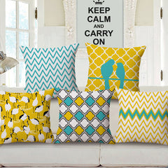 Fashion High Quality Cotton Linen Yellow Geometry Crane and Bird Car Decorative Throw Pillow Case Cushion Cover Sofa Home Decor