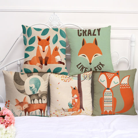 Square 18" Cotton Linen Cartoon Red Fox Car Decorative Throw Cushion Cover Home Decor Sofa Pillow Case