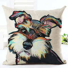 Square Cotton Linen colourfu Bull Terrier Painted Bull dog dachshund 3D Cheap Cushion Cover For Home Sofa Pillow Case Cojines
