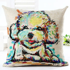 Square Cotton Linen colourfu Bull Terrier Painted Bull dog dachshund 3D Cheap Cushion Cover For Home Sofa Pillow Case Cojines