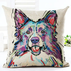 Square Cotton Linen colourfu Bull Terrier Painted Bull dog dachshund 3D Cheap Cushion Cover For Home Sofa Pillow Case Cojines