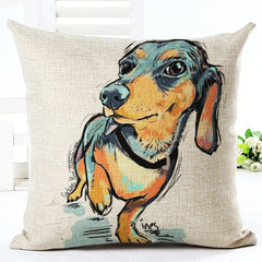 Square Cotton Linen colourfu Bull Terrier Painted Bull dog dachshund 3D Cheap Cushion Cover For Home Sofa Pillow Case Cojines
