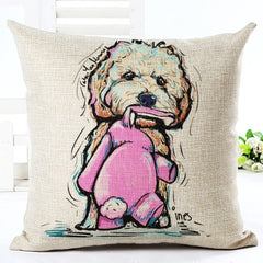 Square Cotton Linen colourfu Bull Terrier Painted Bull dog dachshund 3D Cheap Cushion Cover For Home Sofa Pillow Case Cojines