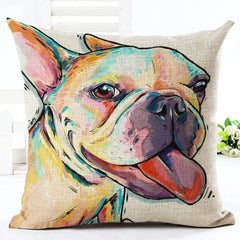Square Cotton Linen colourfu Bull Terrier Painted Bull dog dachshund 3D Cheap Cushion Cover For Home Sofa Pillow Case Cojines