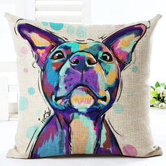 Square Cotton Linen colourfu Bull Terrier Painted Bull dog dachshund 3D Cheap Cushion Cover For Home Sofa Pillow Case Cojines