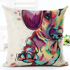 Square Cotton Linen colourfu Bull Terrier Painted Bull dog dachshund 3D Cheap Cushion Cover For Home Sofa Pillow Case Cojines