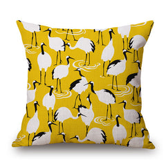 Fashion High Quality Cotton Linen Yellow Geometry Crane and Bird Car Decorative Throw Pillow Case Cushion Cover Sofa Home Decor