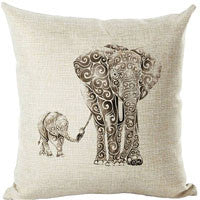 Cushion Cover: Elephant, Wolf, Turtle, Birds