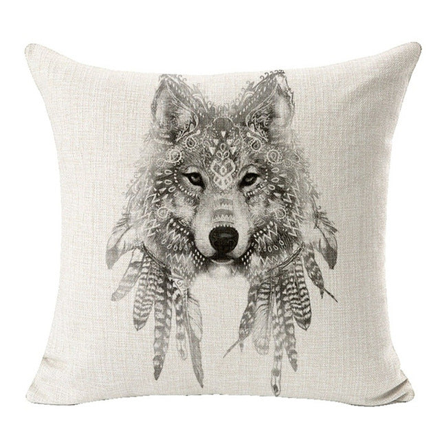 High Qulity Cotton Linen Elephant skull wolf Printed Decorative Cushion Cover Pillow Case Car Seat 45*45cm Pillowcase XJBZT205