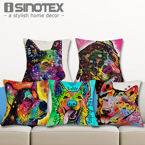 Linen Dog Cushion Cover 43X43cm Siberian Husky German Sherpherd Pillow Cases Pillowcase Bedroom Home Decor Decorative Pillows