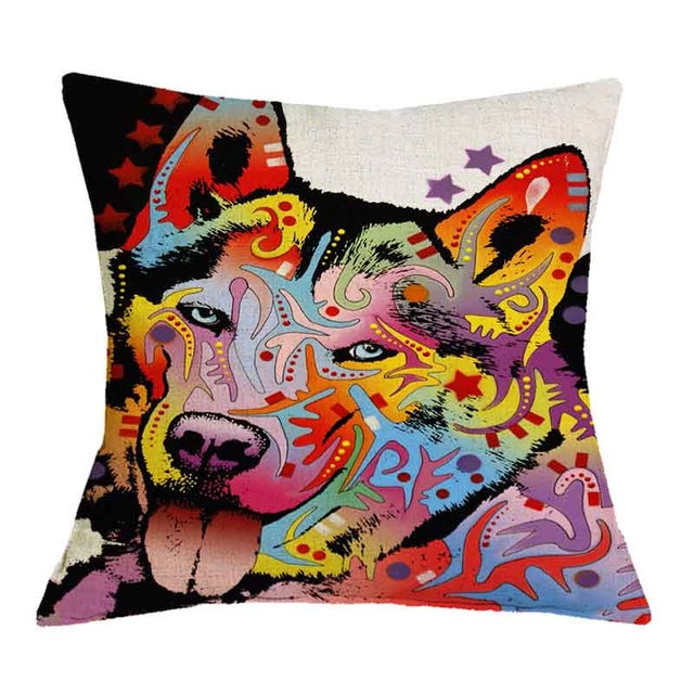 Linen Dog Cushion Cover 43X43cm Siberian Husky German Sherpherd Pillow Cases Pillowcase Bedroom Home Decor Decorative Pillows