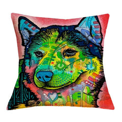 Linen Dog Cushion Cover 43X43cm Siberian Husky German Sherpherd Pillow Cases Pillowcase Bedroom Home Decor Decorative Pillows