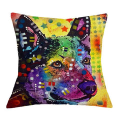Linen Dog Cushion Cover 43X43cm Siberian Husky German Sherpherd Pillow Cases Pillowcase Bedroom Home Decor Decorative Pillows