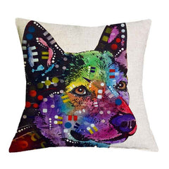 Linen Dog Cushion Cover 43X43cm Siberian Husky German Sherpherd Pillow Cases Pillowcase Bedroom Home Decor Decorative Pillows