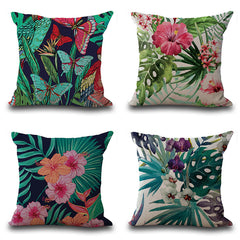 Leaf Butterfly Flower Pattern Pillowcase Colorful Pillow Cover Pillowcase 45 x 45cm