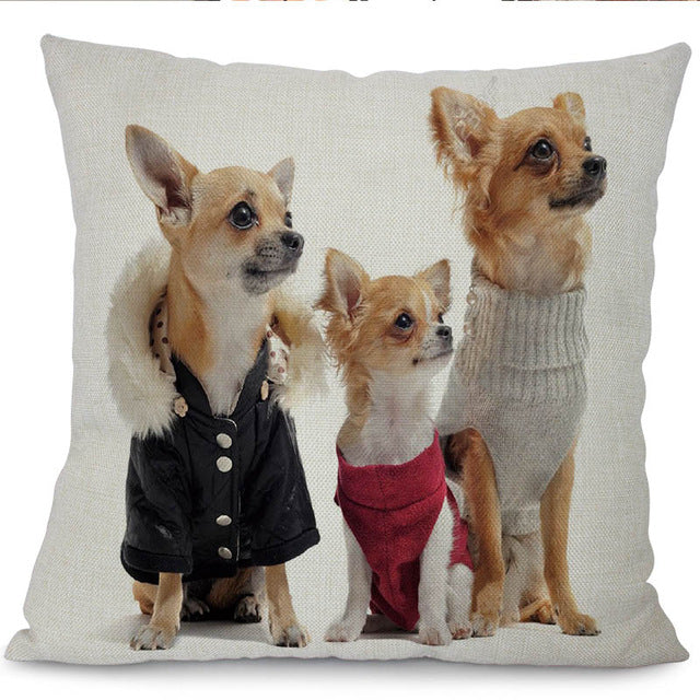 Miracille 18"Cartoon Animal Pattern Printed Waist Cushion Cover Lovely Puppy Cotton Linen Home Car Decoration Throw Pillow Case