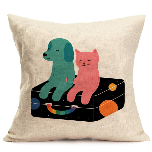 Cartoon Animals Pattern Pillow Case 18''x18''