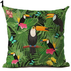 Tropical Green Plant Leaves Flower Linen Cushion Cover Pillow Case Home Decor