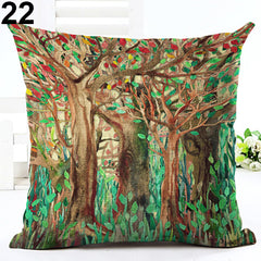 Tropical Green Plant Leaves Flower Linen Cushion Cover Pillow Case Home Decor