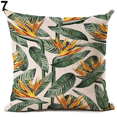 Tropical Green Plant Leaves Flower Linen Cushion Cover Pillow Case Home Decor