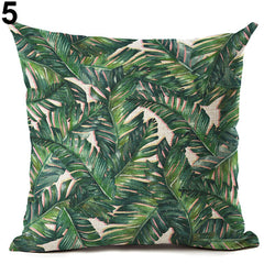 Tropical Green Plant Leaves Flower Linen Cushion Cover Pillow Case Home Decor