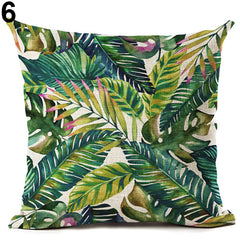 Tropical Green Plant Leaves Flower Linen Cushion Cover Pillow Case Home Decor