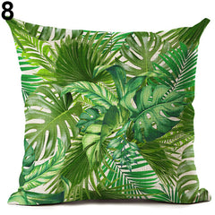 Tropical Green Plant Leaves Flower Linen Cushion Cover Pillow Case Home Decor
