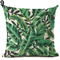 Tropical Green Plant Leaves Flower Linen Cushion Cover Pillow Case Home Decor
