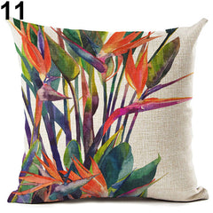 Tropical Green Plant Leaves Flower Linen Cushion Cover Pillow Case Home Decor