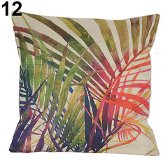Tropical Green Plant Leaves Flower Linen Cushion Cover Pillow Case Home Decor