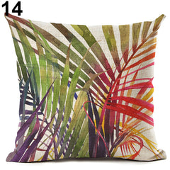 Tropical Green Plant Leaves Flower Linen Cushion Cover Pillow Case Home Decor