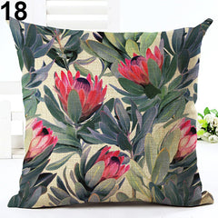 Tropical Green Plant Leaves Flower Linen Cushion Cover Pillow Case Home Decor