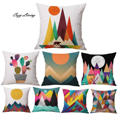 Pillow Cases 45*45CM Colorful Geometric Pattern Pillow Cases Linen Pillow Covers Printed Square Pillowcases Wholesales D22