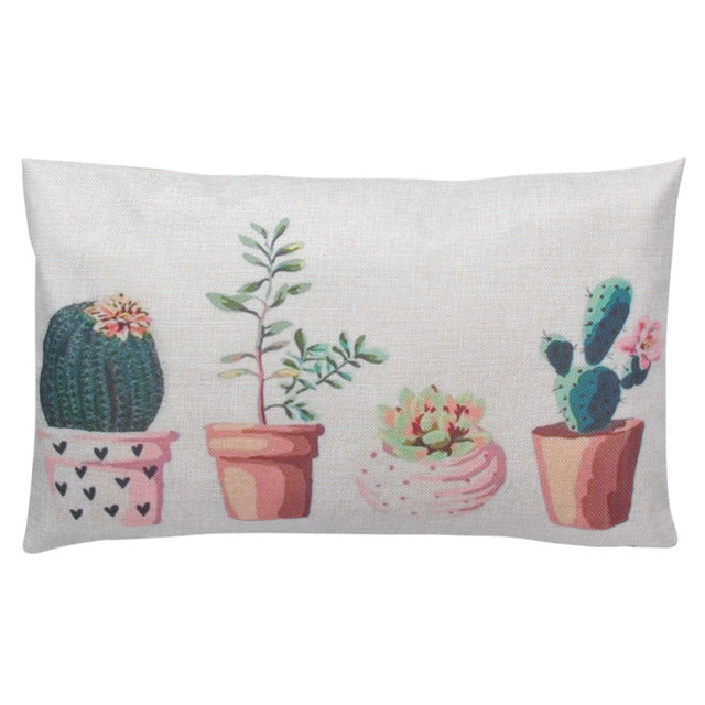 Pillow Cover Creative Cactus Pattern Thick Cotton Zip Pillowcases 30cm x 50cm Waist Pillow Cases Home Textile Products
