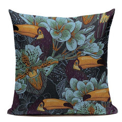 Colorful birds and jungle cushion cover