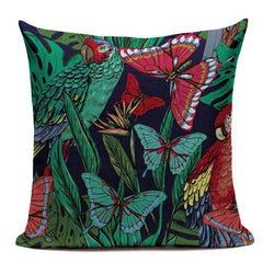 Colorful birds and jungle cushion cover