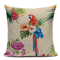 Colorful birds and jungle cushion cover