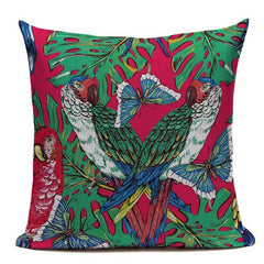 Colorful birds and jungle cushion cover