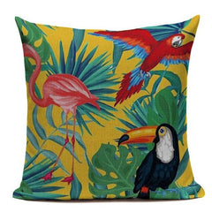 Colorful birds and jungle cushion cover