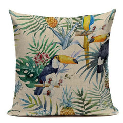 Colorful birds and jungle cushion cover