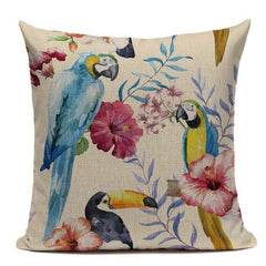 Colorful birds and jungle cushion cover