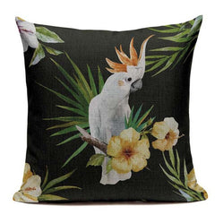 Colorful birds and jungle cushion cover