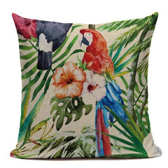 Colorful birds and jungle cushion cover