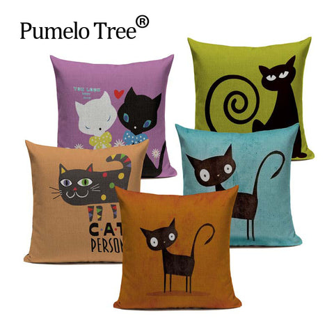 New Nordic decoration Design Linen Pillow Cover Black White Hand painting  Cat Eyes Cushion Cover Home Couple Cute Pillow Case