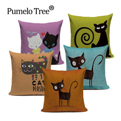 New Nordic decoration Design Linen Pillow Cover Black White Hand painting  Cat Eyes Cushion Cover Home Couple Cute Pillow Case