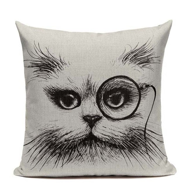 New Nordic decoration Design Linen Pillow Cover Black White Hand painting  Cat Eyes Cushion Cover Home Couple Cute Pillow Case