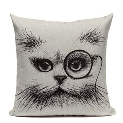 New Nordic decoration Design Linen Pillow Cover Black White Hand painting  Cat Eyes Cushion Cover Home Couple Cute Pillow Case